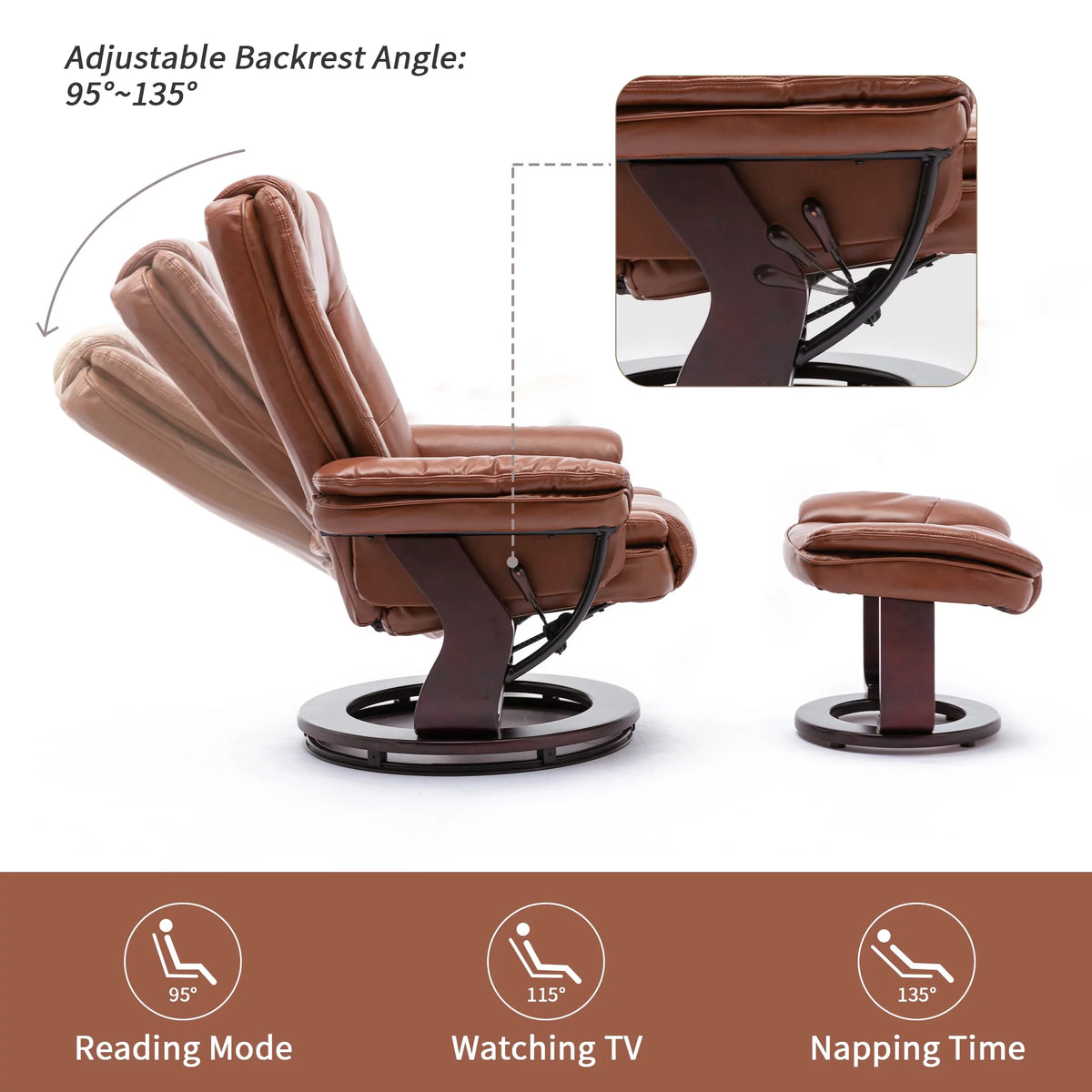 Brown Faux Leather Recliner with Ottoman U5593