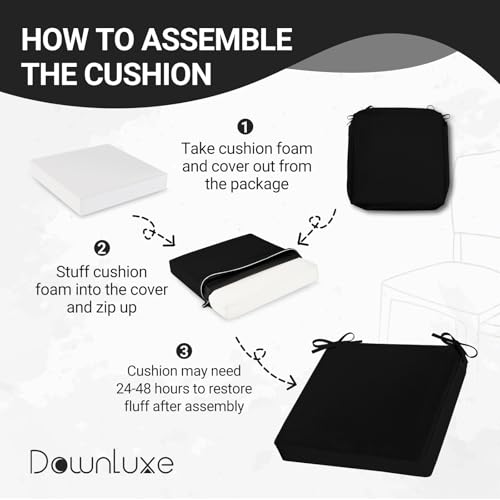 Black 19" x 19" x 3" Square Outdoor Chair Cushions Set of 4 with Removable Cover L763