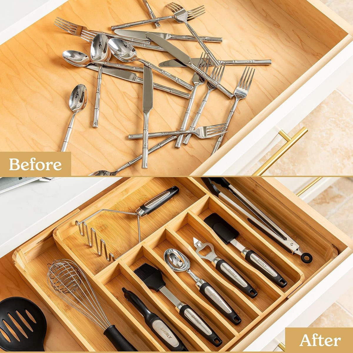 Bamboo Adjustable 8-Compartment Drawer Organizer C366