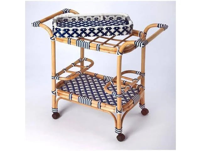 Blue White Rattan Bar Cart Q8387