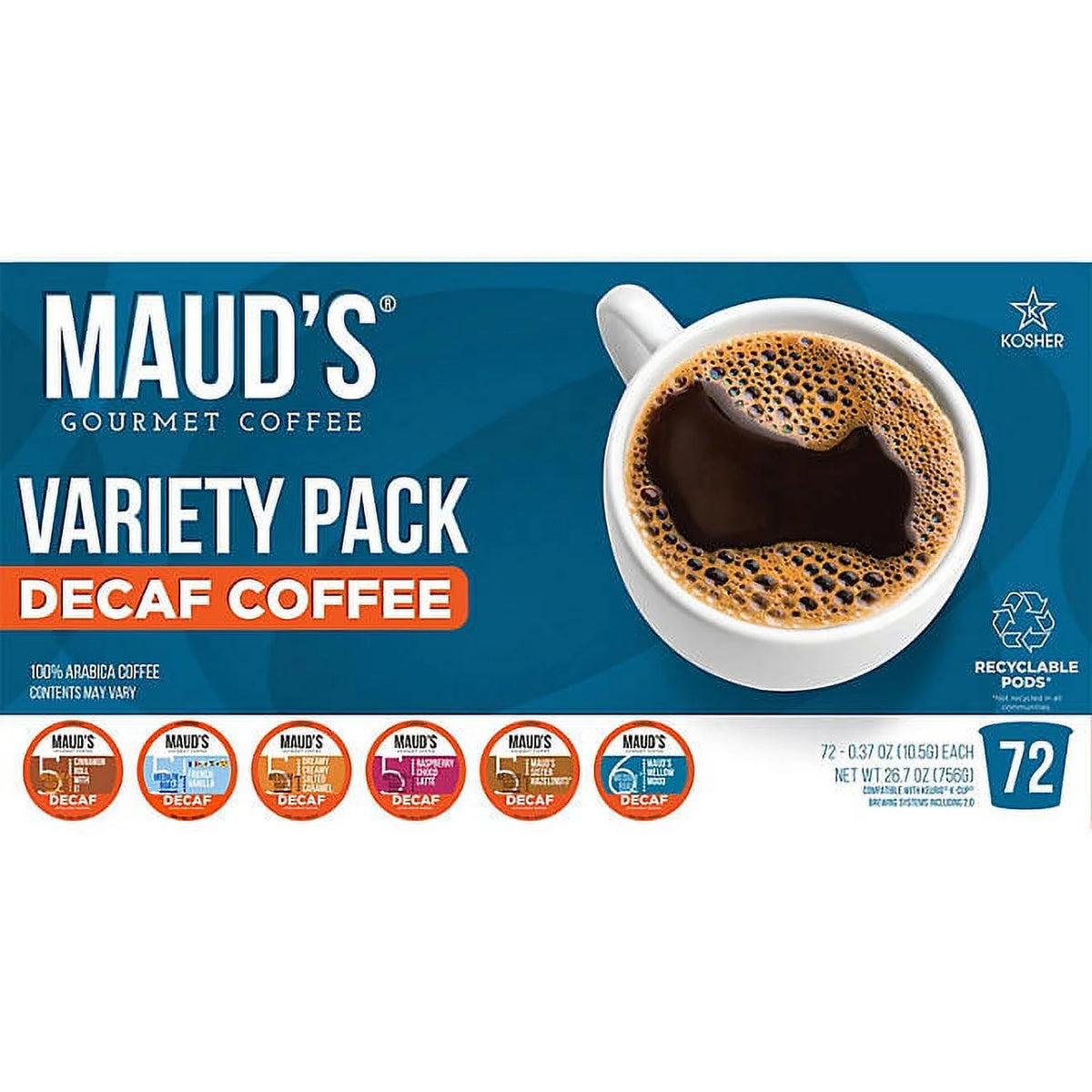 Decaf Gourmet Coffee Single Serve Cups, Variety Pack (72 ct.) Z776872
