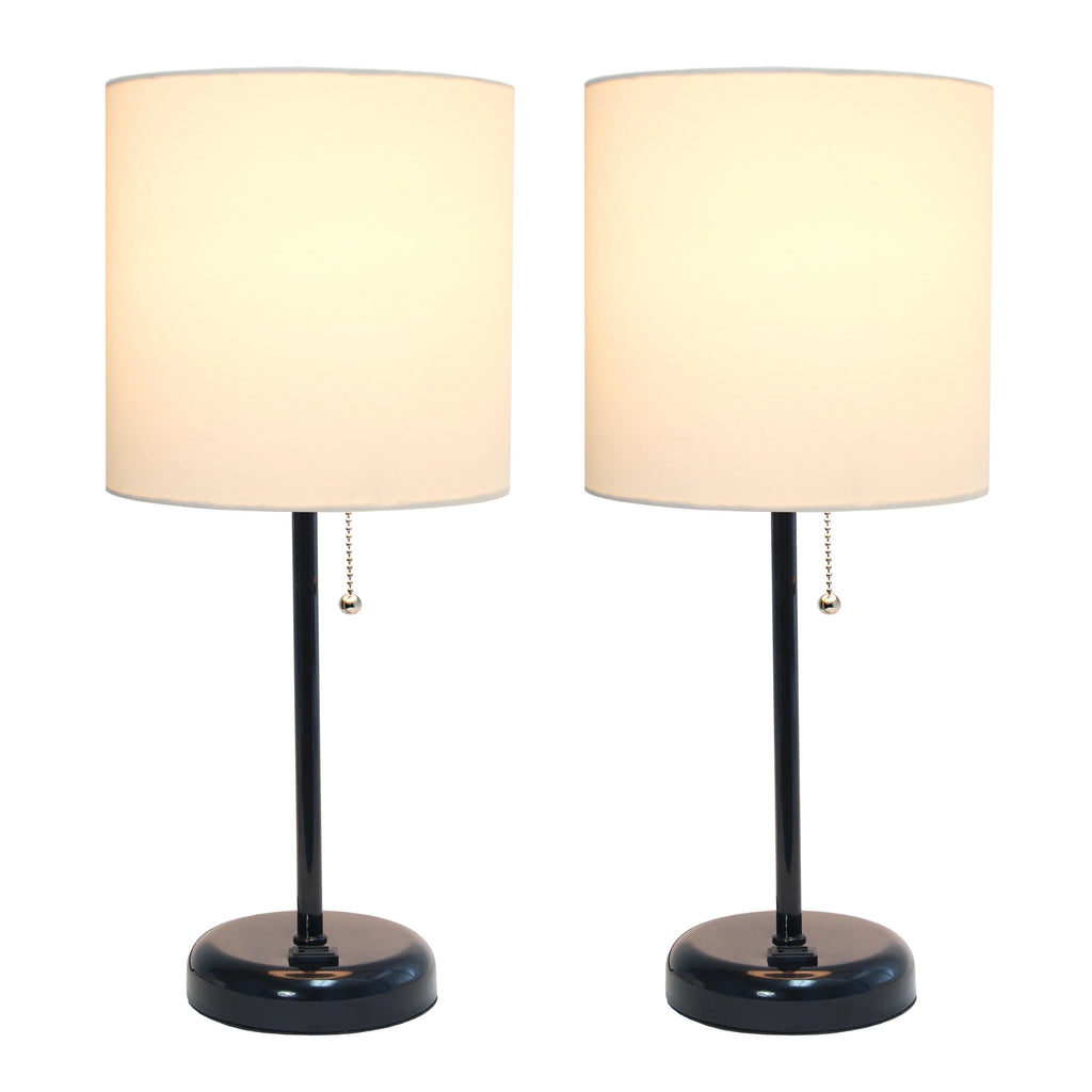 Black Stick Lamp with Outlet and Fabric Shade Two Pack Set C750