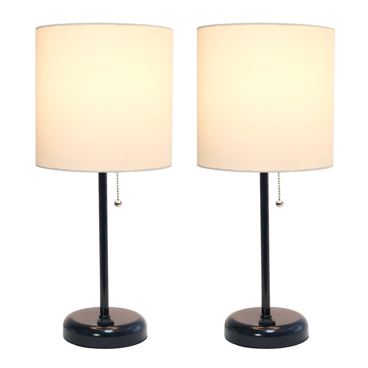 Black Stick Lamp with Outlet and Fabric Shade Two Pack Set C750