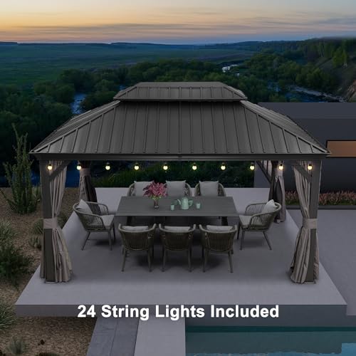 Grey Aluminum Hardtop Gazebo with Double Roof, Curtains and Netting Included S6141