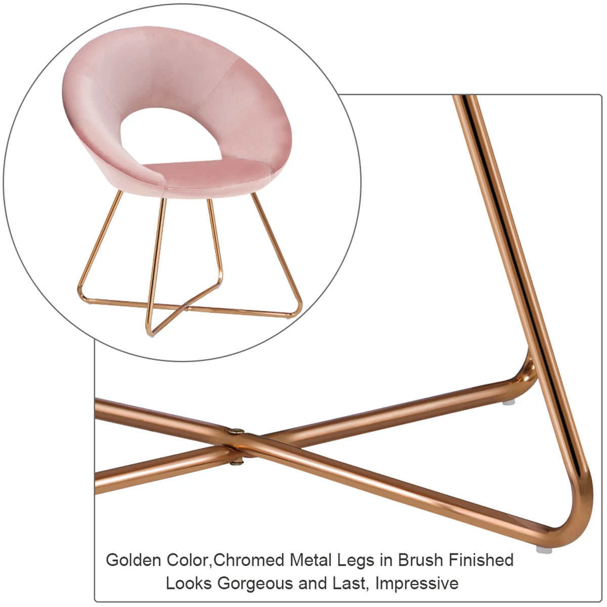Salmon Pink Velvet Accent Chair Set of 2 with Gold Metal Legs L948