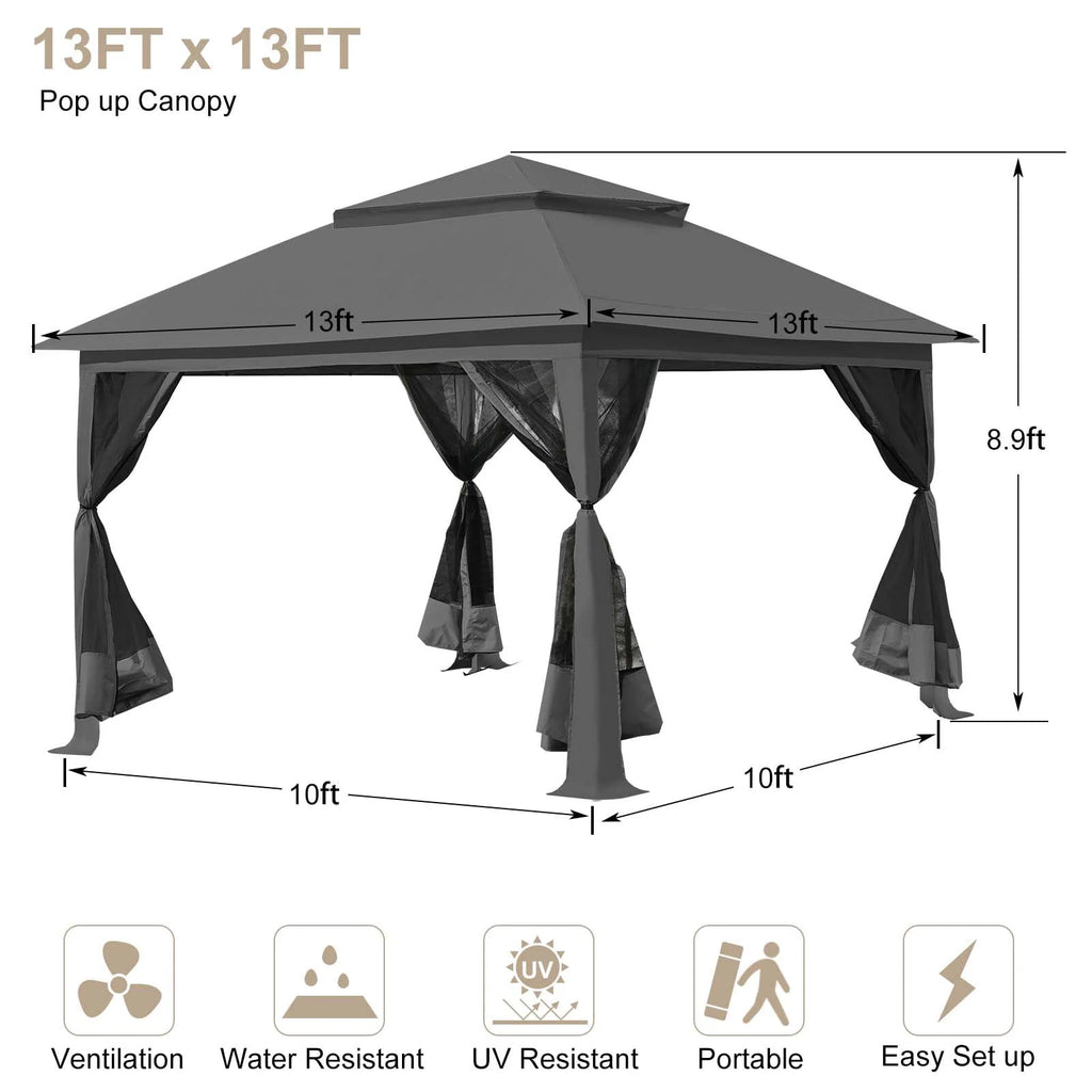 13 x 13 ft Pop up Gazebo Canopy Shelter with Mosquito Netting X678227