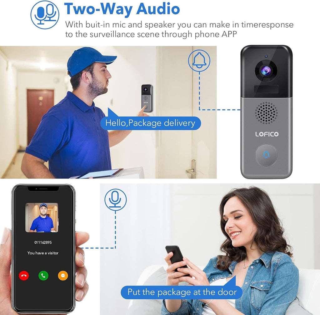 2K WiFi Wireless Rechargeable Battery Powered Video Doorbell Camera with Chime D470