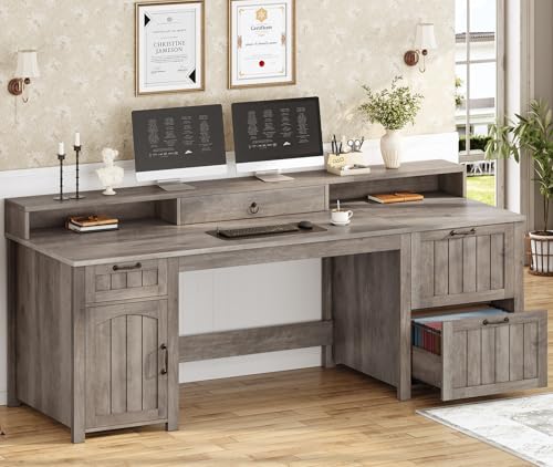 White 63" Wood Desk with File Drawer and Monitor Stand H89107