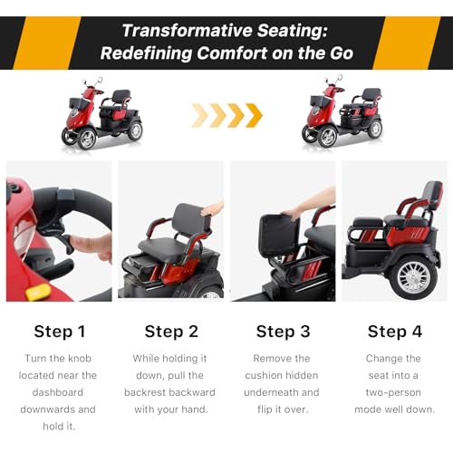 Red 4 Wheel All Terrain Mobility Scooter with 2 Seats, 500lbs Capacity T476