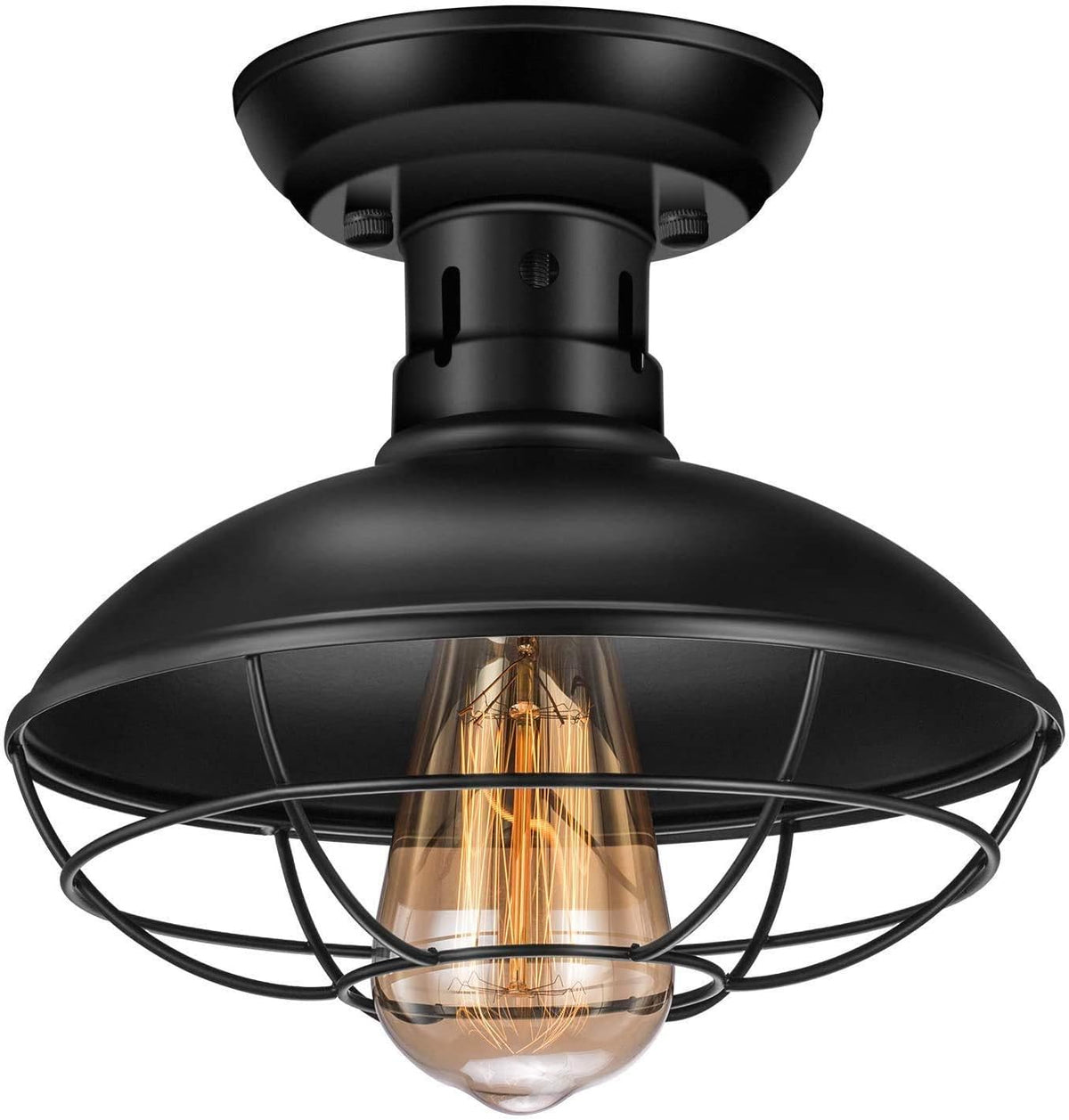 Black Metal Cage Flush Mount Ceiling Light Fixture 1 Pack L8072