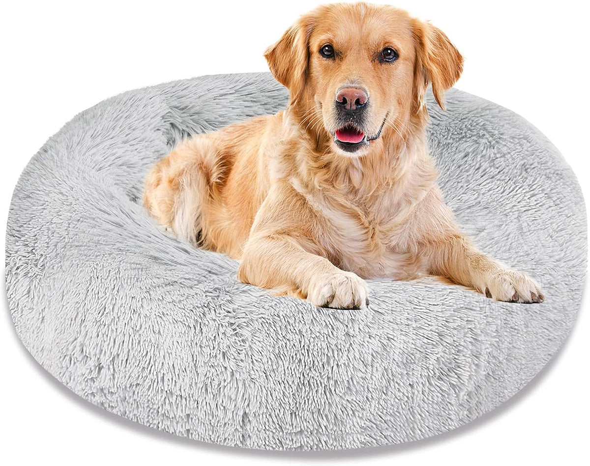 Calming Machine Washable Round Faux Fur Plush Dog Cat Bed I939060