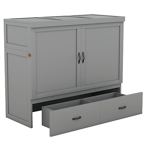 Gray Full Size Murphy Bed with Shelf and Charging Station X7630