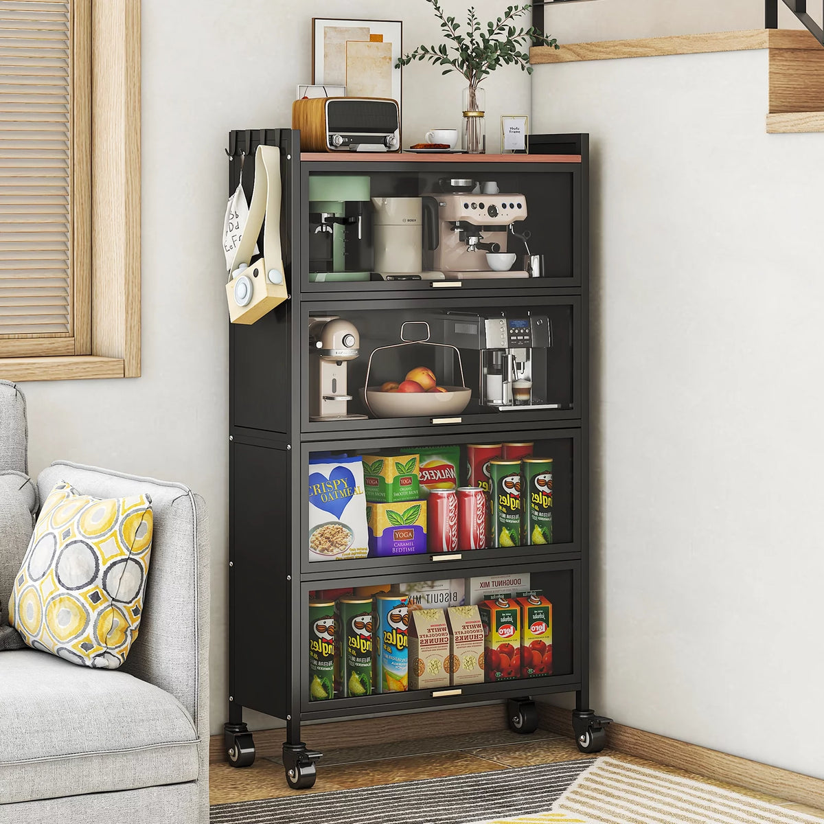 5 Tier Black Kitchen Baker's Rack with Wheels U204