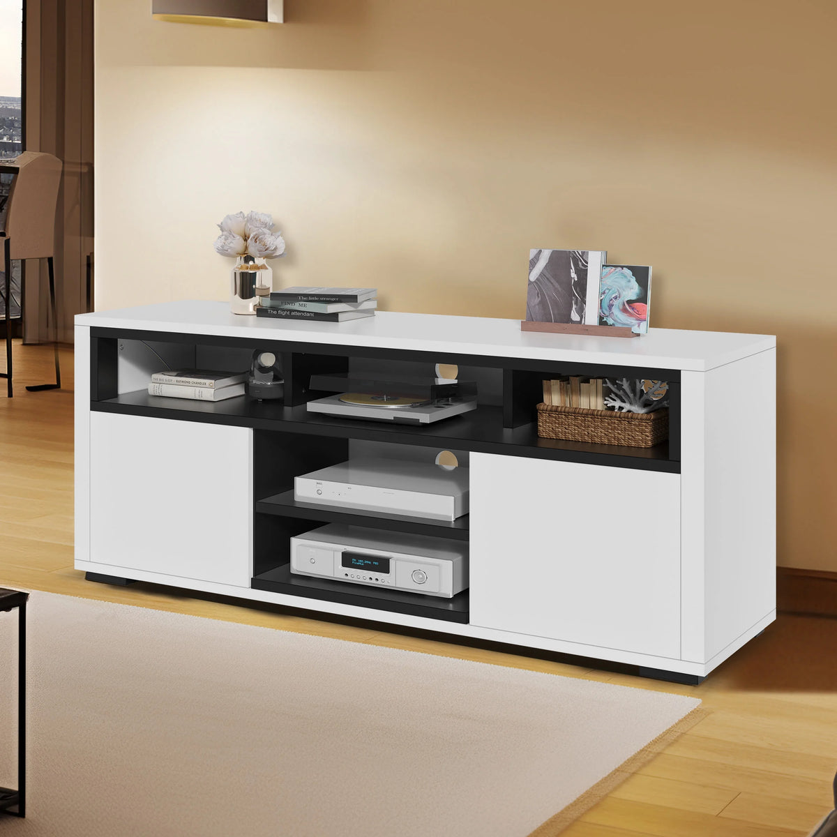 White High Gloss TV Stand with LED Lights O9390
