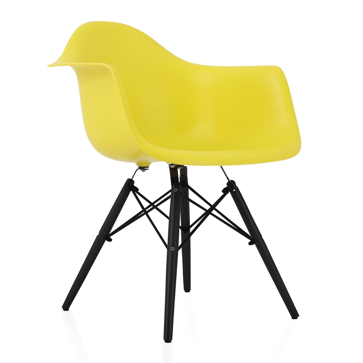 Light Yellow Molded Plastic Dining Arm Chair with Black Wood Legs (Set of 4) U977