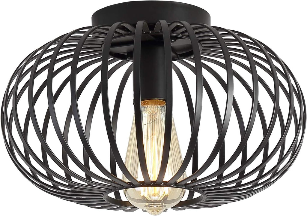 Black Metal Cage Semi Flush Mount Ceiling Light U310