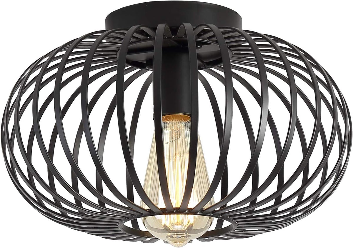 Black Metal Cage Semi Flush Mount Ceiling Light U310