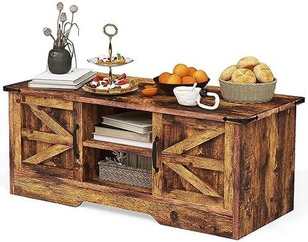 White Coffee Table with Barn Doors A381354