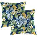 Lapis Blue Floral Square Outdoor Throw Pillow 2 Pack C2133
