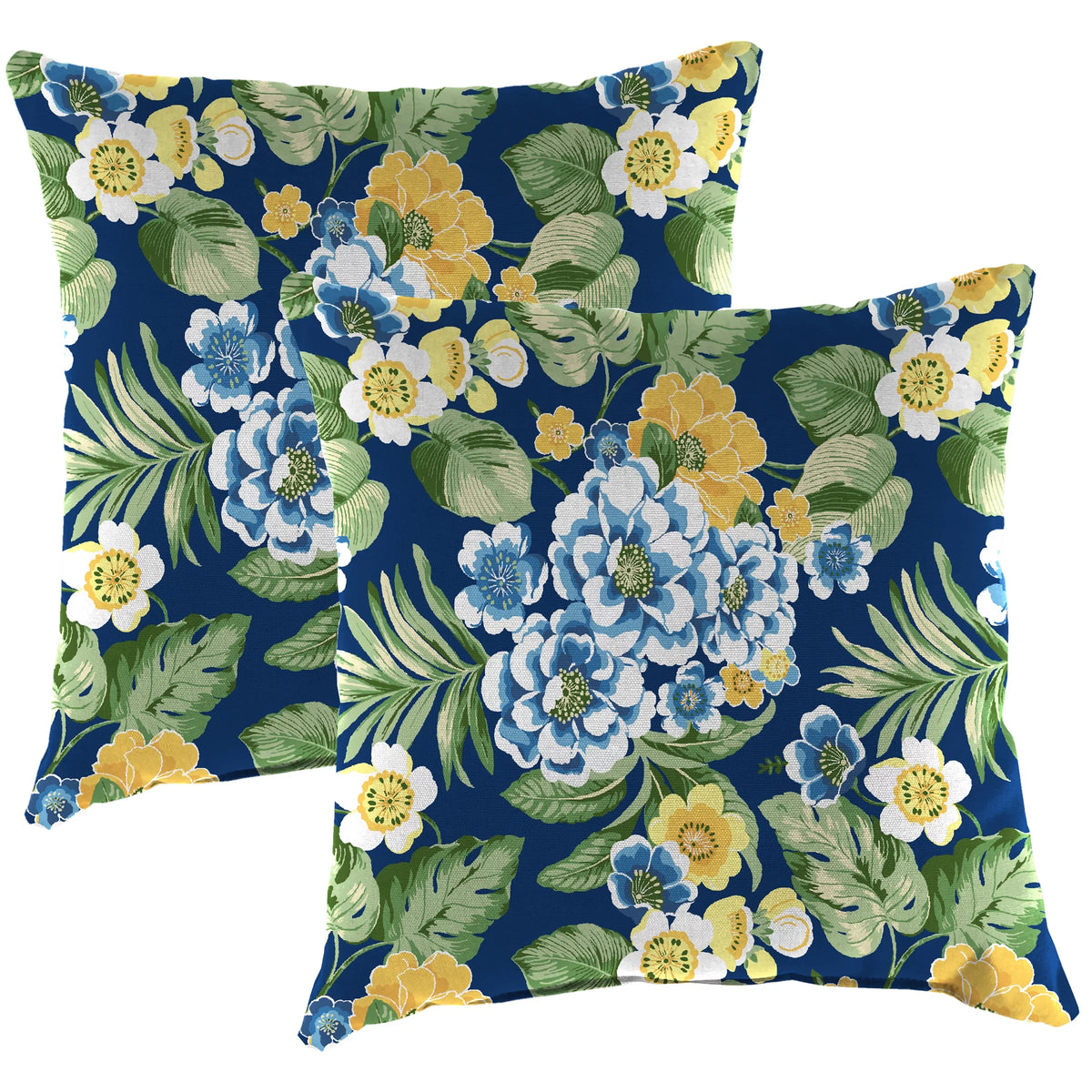 Lapis Blue Floral Square Outdoor Throw Pillow 2 Pack C2133