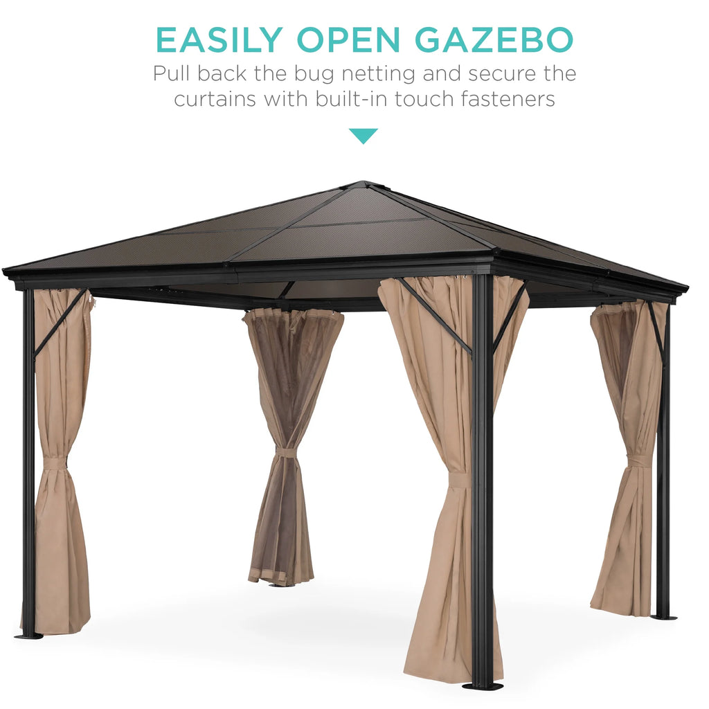 10x10ft Hardtop Gazebo with Side Curtains, Netting H551