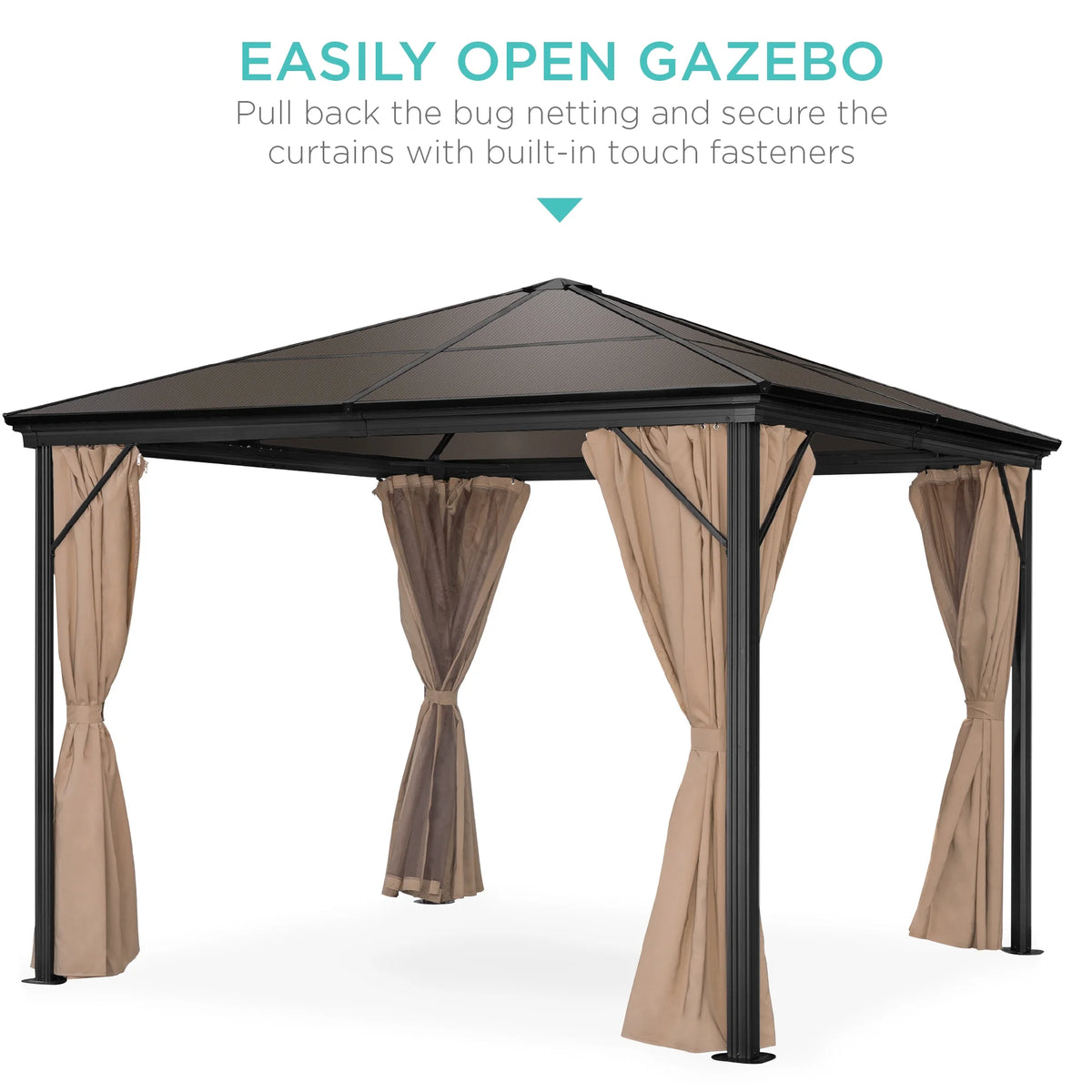 10x10ft Hardtop Gazebo with Side Curtains, Netting H551