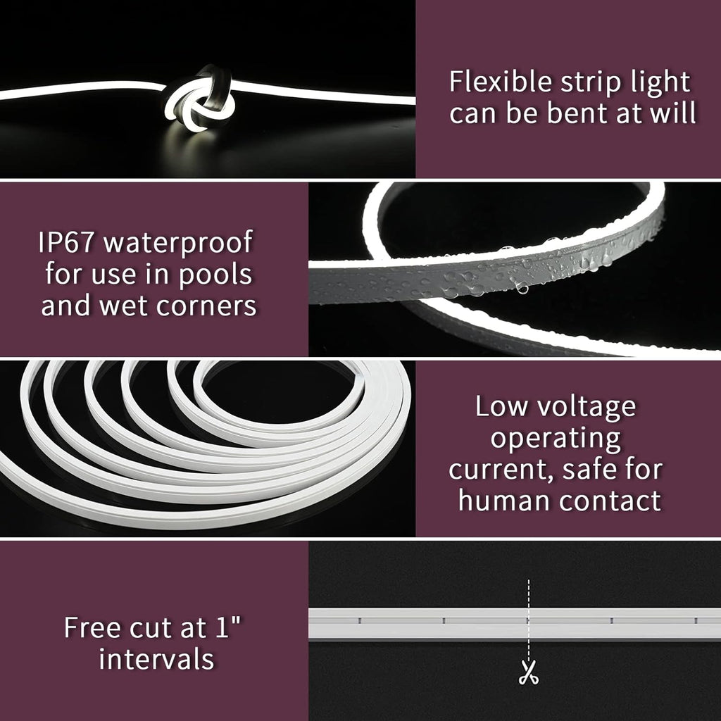 16.4ft RGB LED Strip Lights with Smart App, IP67 Waterproof Silicone Light Strip, Pack of 2 W3906