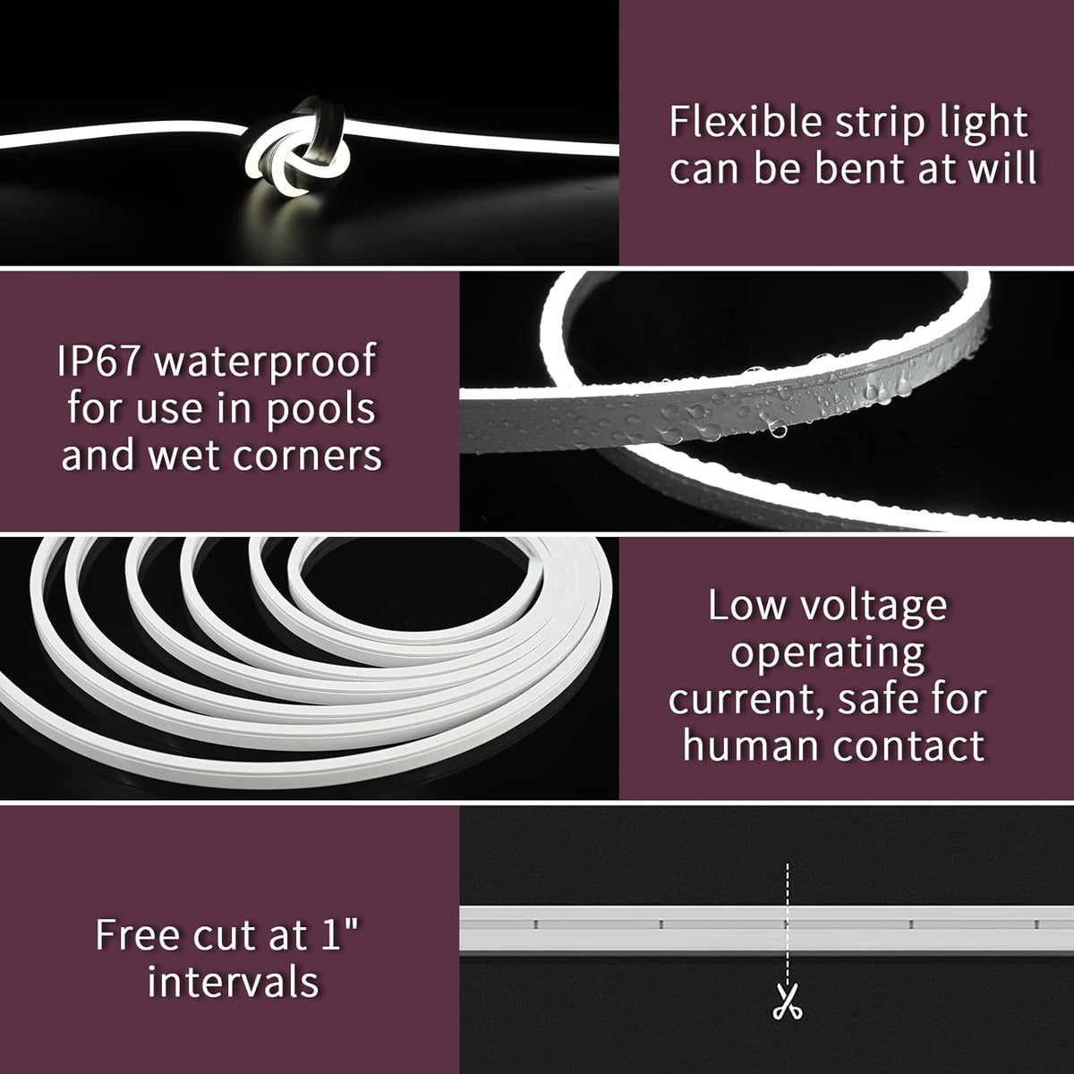 16.4ft RGB LED Strip Lights with Smart App, IP67 Waterproof Silicone Light Strip, Pack of 2 W3906