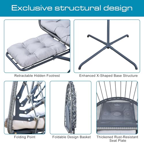 Hanging Egg Chair with Stand and Leg Rest Rattan Wicker Swing Hammock Chair T813