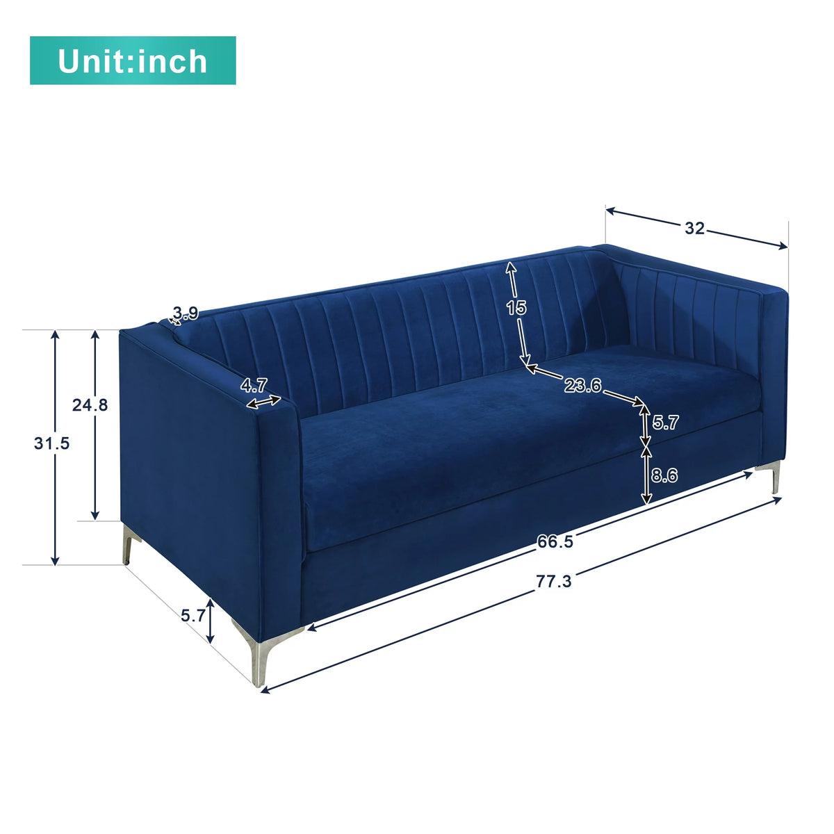 Blue Velvet Loveseat Sofa with Metal Legs X438642