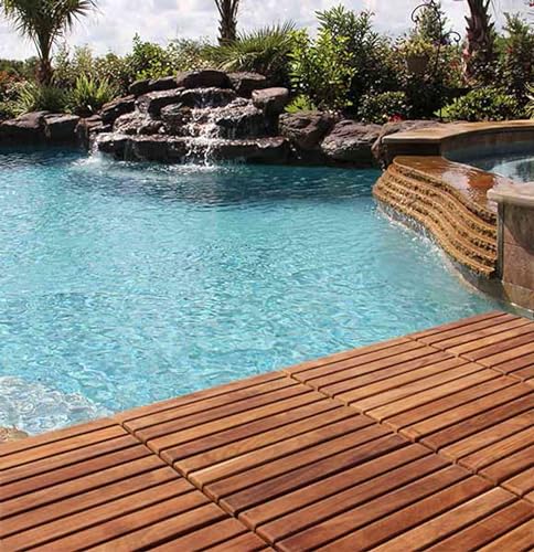 Interlocking Flooring Tiles in Solid Teak Wood Oiled Finish, Set of 10 I5854