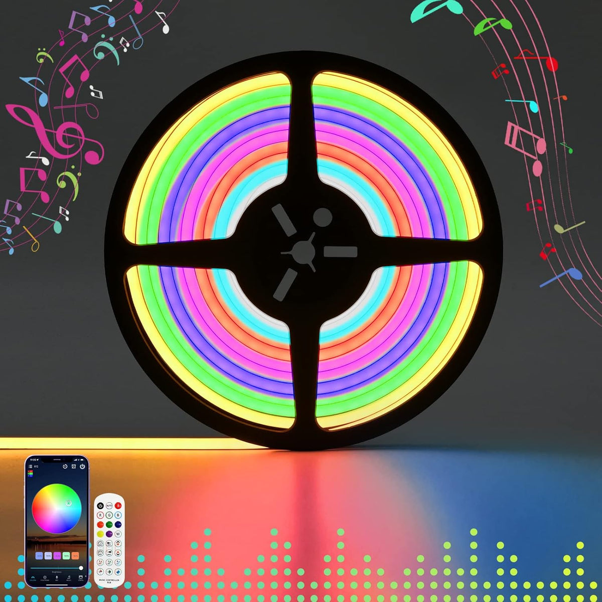 16.4ft RGB LED Strip Lights with Smart App, IP67 Waterproof Silicone Light Strip, Pack of 2 W3906