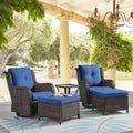 5-Piece Wicker Outdoor Conversation Set with Blue Cushions B7185
