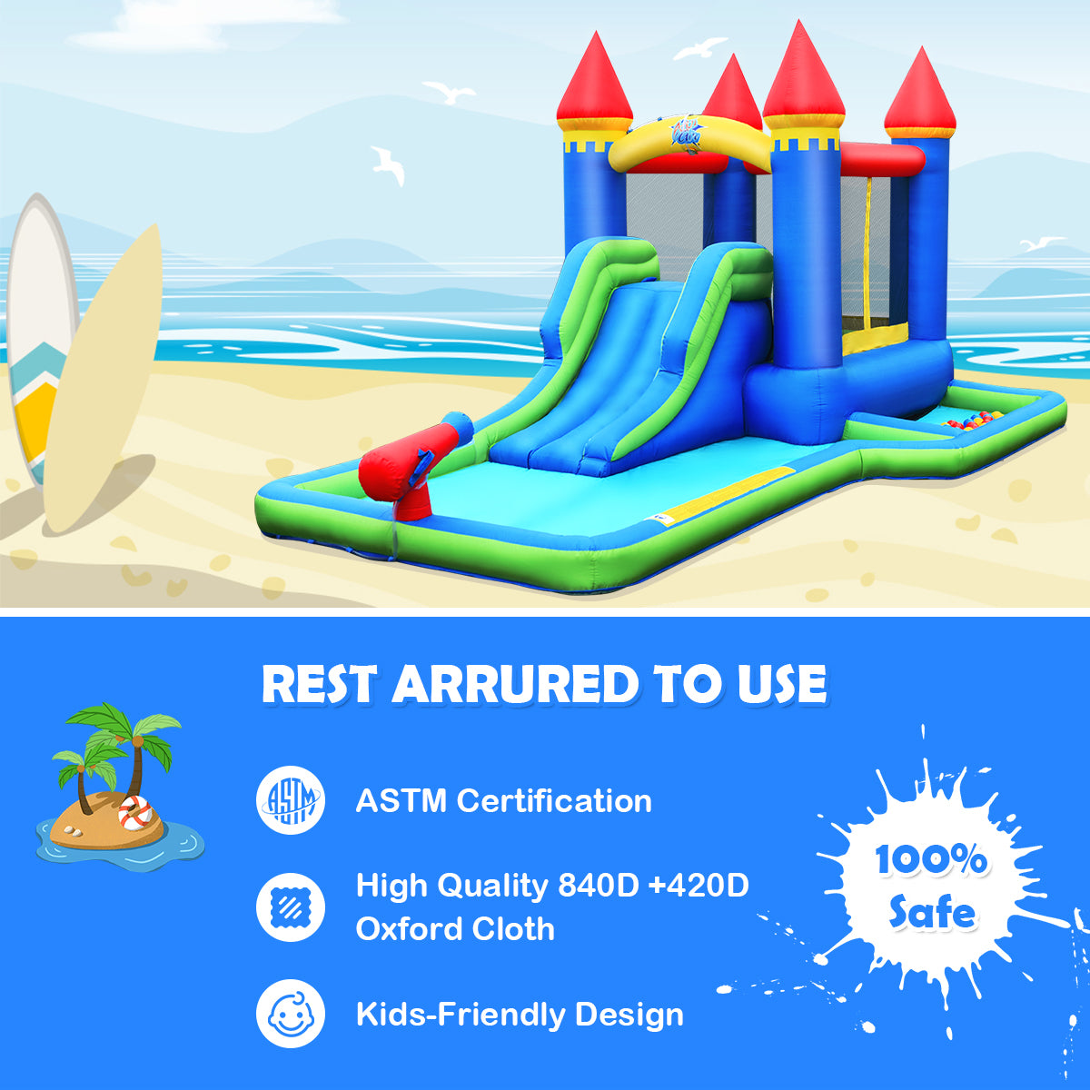 Inflatable Castle Bounce House Slide Water Park Ball Pit with 550W Blower K146052