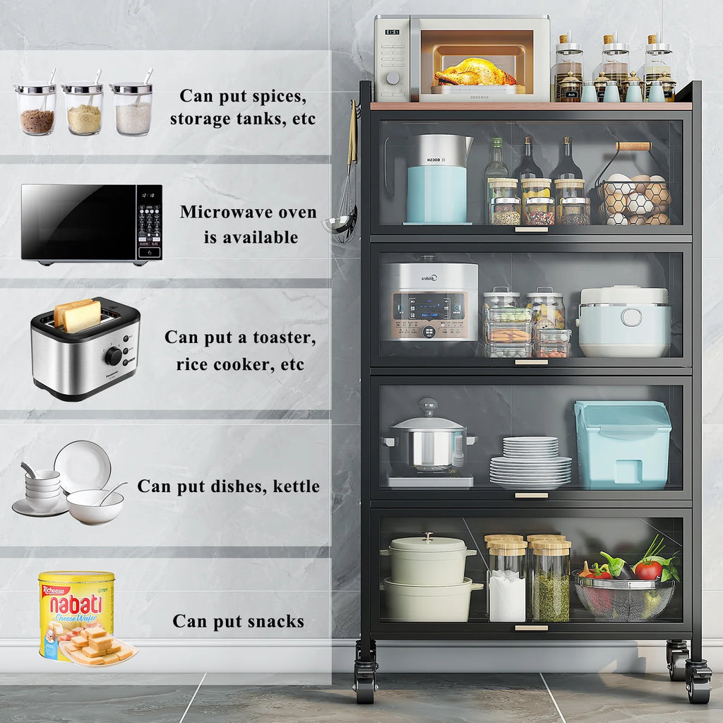 5 Tier Black Kitchen Baker's Rack with Wheels U204