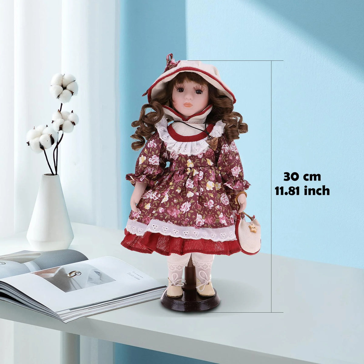 30cm Porcelain Doll Style Dress Suit Standing Girl Doll Desk Table Ornaments X29553