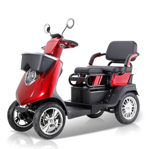 Red 4 Wheel All Terrain Mobility Scooter with 2 Seats, 500lbs Capacity T476