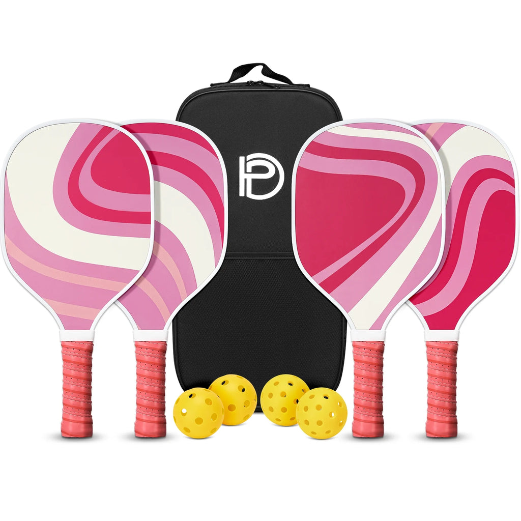 Set of 4 Wooden Pickleball Paddles with Balls and Bag A707500