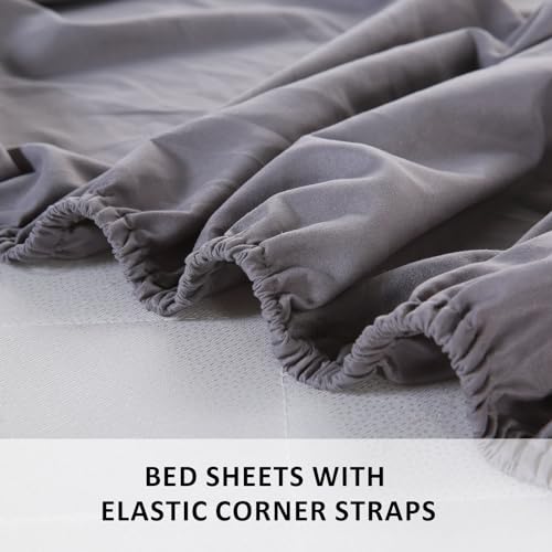 Queen Size 4 Piece Cooling Sheet Set with Deep Pocket Fitted Sheet, Dark Gray P842999