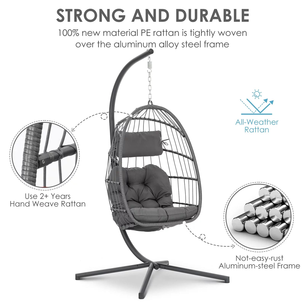 Hanging Egg Chair with Steel Stand and Cushion S319