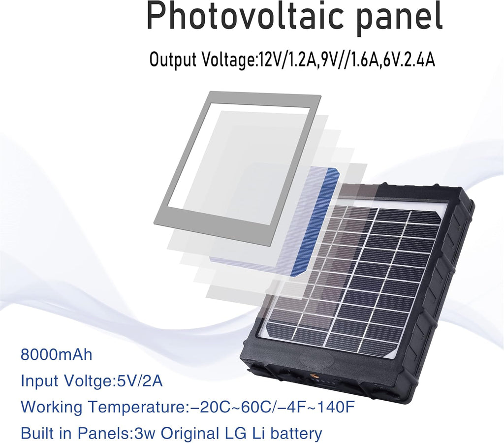 Solar Battery Charger Kit 12V/1.2A 9V/1.6A 6V/2.4A with 8000mAH Rechargeable Lithium Battery IP67 Waterproof Pack of 2 F277