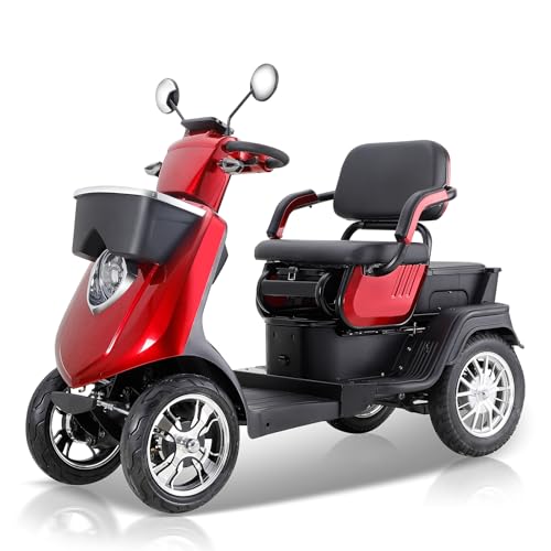 Red 4 Wheel All Terrain Mobility Scooter with 2 Seats, 500lbs Capacity T476