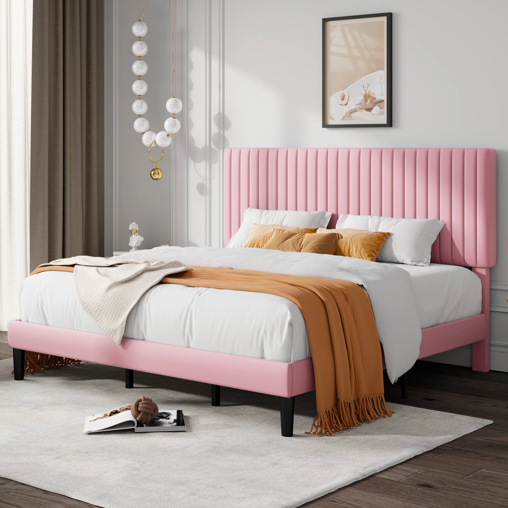 Queen Size Black Velvet Upholstered Platform Bed Frame K1707