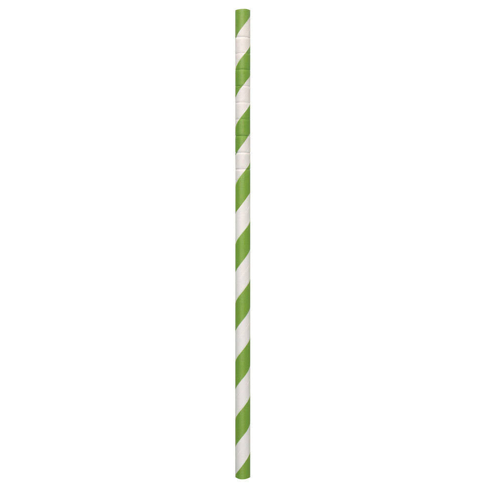 7 3/4x22 Jumbo Green / White Striped Unwrapped Paper Straw R9429