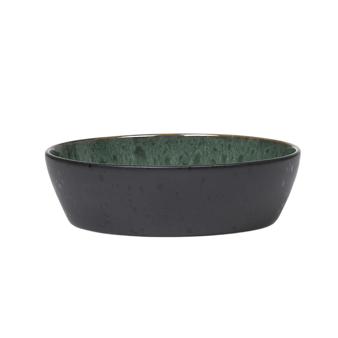 Stoneware Bowl Plate Deep 18cm Black/ Green D324151