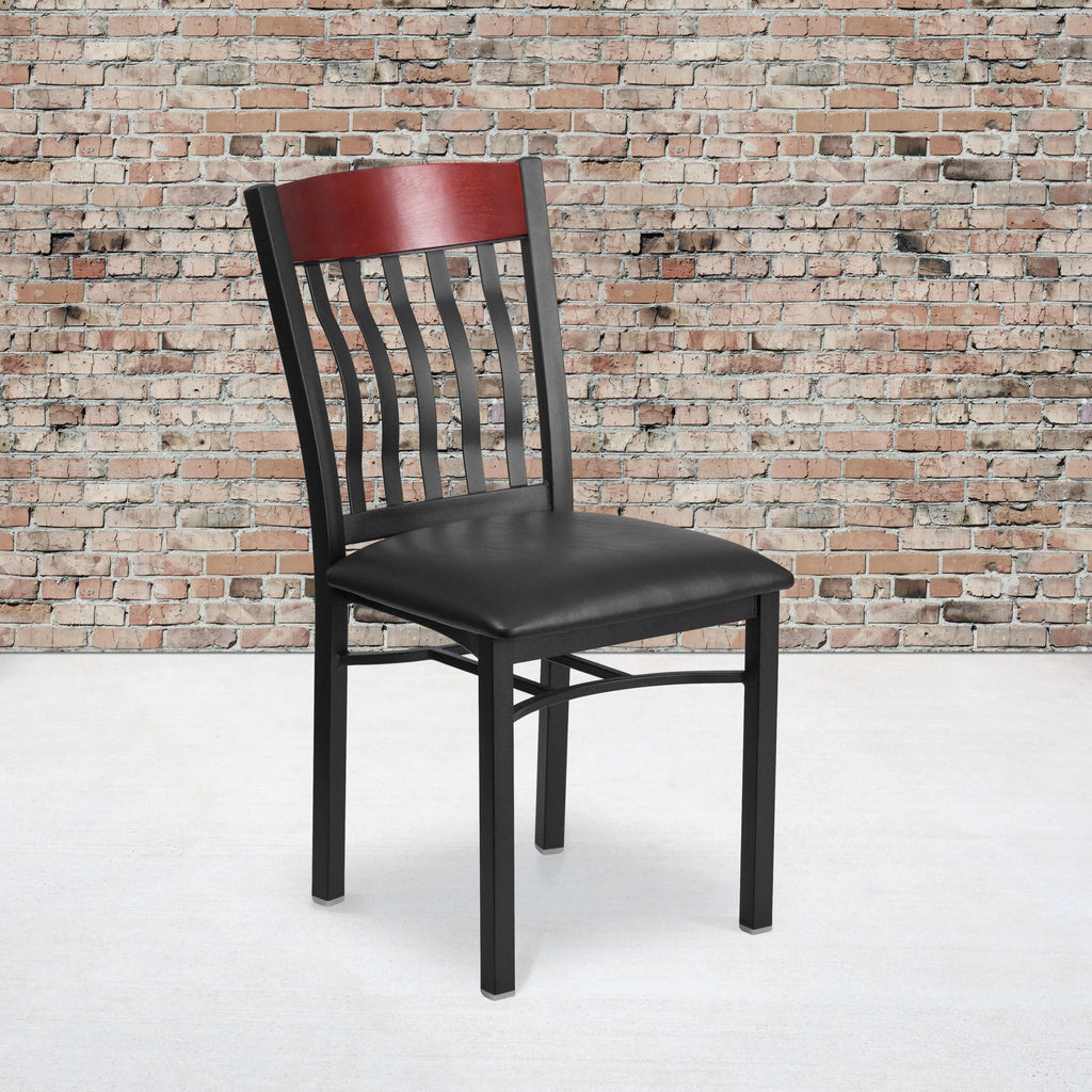 Black Metal Mahogany Wood Restaurant Chair with Black Vinyl Seat P5323