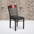Black Metal Mahogany Wood Restaurant Chair with Black Vinyl Seat P5323