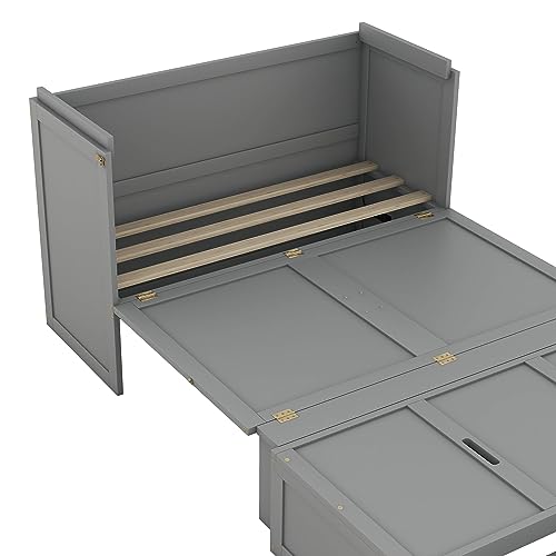Gray Full Size Murphy Bed with Shelf and Charging Station X7630