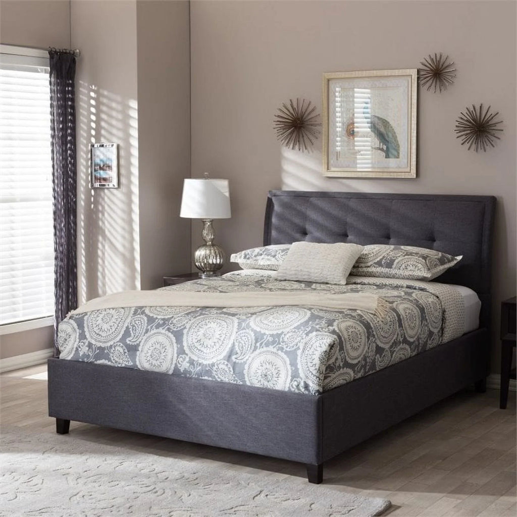 Modern Upholstered Fabric Queen Platform Bed in Dark Gray S841