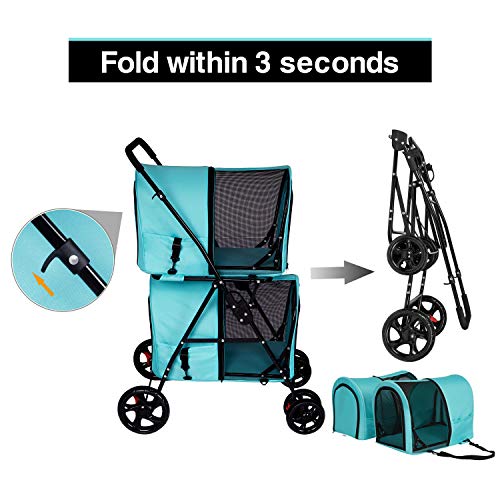 Grey Double Pet Stroller with 4 Wheels and 2 Detachable Carrier Cages B2258